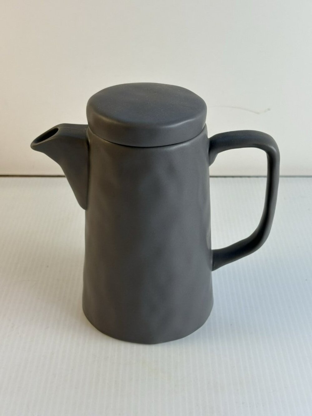 World Market Charcoal Grey Textured Ceramic Creamer Pitcher w/ Lid Stoneware 6"